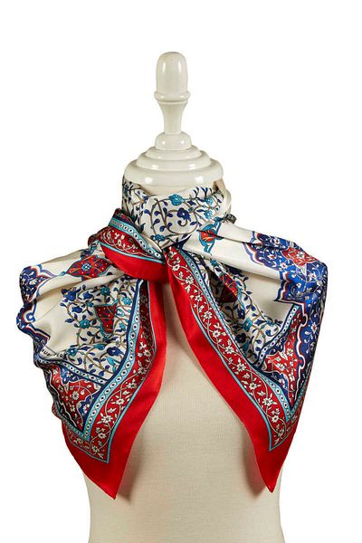 Bursa İpek Red Candlestick Pattern Large Silky Scarf