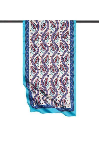 Bursa İpek Saks Turquoise Row Tulip Pattern Narrow Silky Scarf
