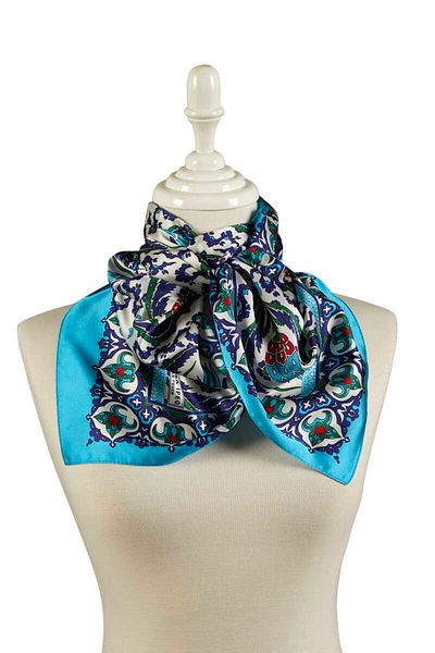 Bursa İpek Navy Blue Carnation Pattern Narrow Silky Scarf