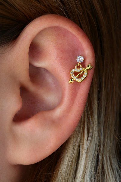 Vilma Aksesuar Helix Cerrahi Çelik Kalp Piercing Gold Renk (8mm)