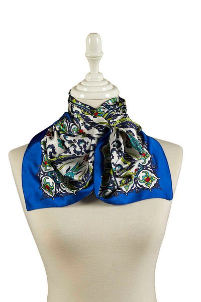 Bursa İpek Saks Green Carnation Pattern Narrow Silky Scarf