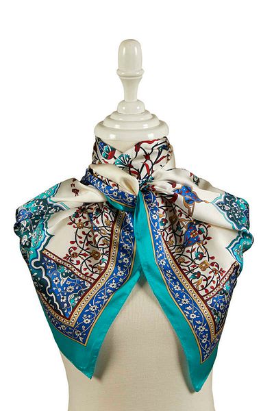 Bursa İpek Saks Green Candlestick Pattern Large Silky Scarf
