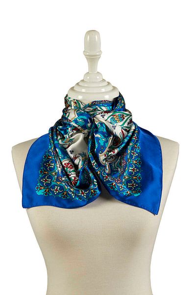 Bursa İpek Green Flower Pot Tile Pattern Narrow Silky Scarf