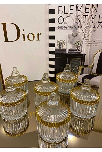 EVRA 6 Adet Altın Boyalı Mini Cam Kapaklı Lokumluk Şekerlik Sunumluk