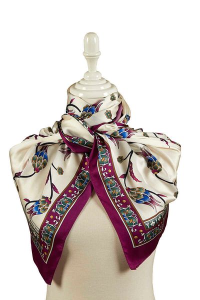Bursa İpek Purple Row Tulip Pattern Large Silky Scarf