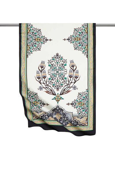 Bursa İpek Gold Black Candlestick Pattern Large Silky Scarf