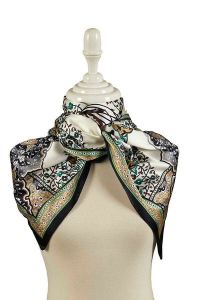 Bursa İpek Gold Black Candlestick Pattern Large Silky Scarf