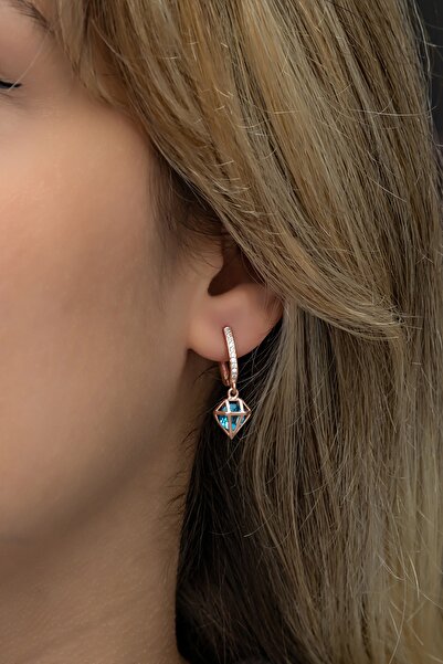 Nereze 925 Ayar Gümüş Aquamarin Taşlı Kafes Model Küpe