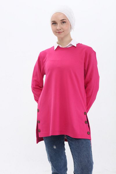 Birol Triko Women's Fuchsia Buttoned Tunic