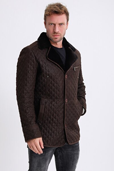 Leather Club Kahve Işlemeli Kürk Içlikli Deri Kaban