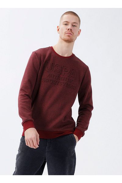 U.S. Polo Assn. Мъжки червен суитшърт - с кръгло деколте, модел Omor