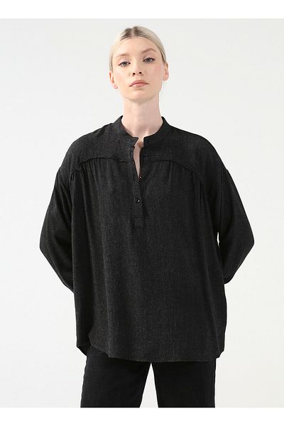 Fabrika Comfort Judge Collar Plain Anthracite Melange Women's Blouse Cm-rocko