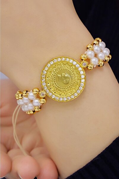 aytekgold 22 Ayar Çeyrekli Incili Bileklik