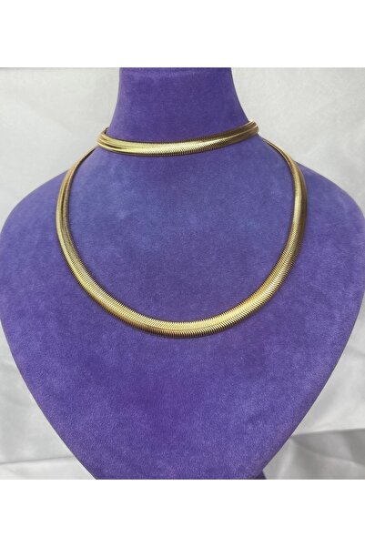 Purplefly Jewels Kadın Italyan Kalın Balıksırtı Gold Renk Kararmaz Çelik Zinc...