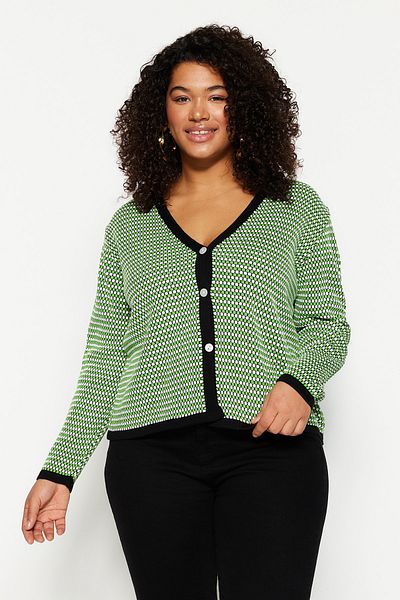 Trendyol Curve Plus Size Cardigan - Green - Relaxed fit