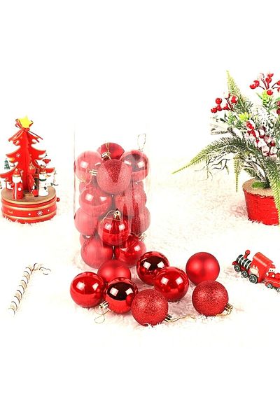 şahane parti Red New Year Ball 24 Pieces 4 Cm