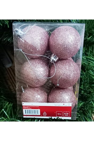 Kuzey VIP Quality 5 cm 12 Pieces Glitter Pink Ball Christmas Tree Ornaments Showcase Ornaments Pink Christmas Ball Ornament