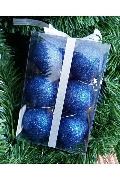 Kuzey Minge albastră cu sclipici de calitate VIP 5 cm 12 buc. Ornamente pentru brad de Crăciun Ornamente pentru vitrine Minge albastră de Anul Nou
