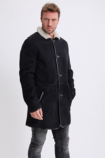 Leather Club Siyah Beyaz Kürk Içlikli Süet Deri Kaban