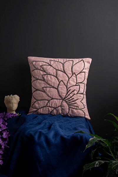 Minelya Home Collection غطاء وسادة مخملي ماسي مع تطريز زهور منقوش