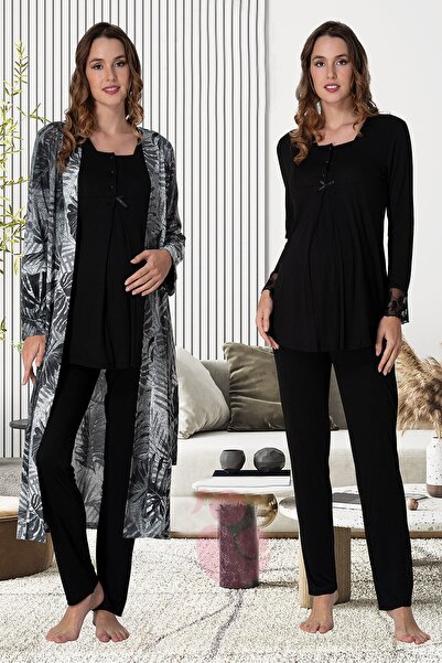 lohusahamile Σετ πιτζάμες εγκυμοσύνης Effortt 9044 Ecru Pattern με Πρωινό