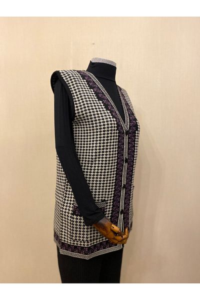TEK Knitwear Kilim Pattern Mother Vest / Lilac