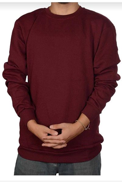 FATELLA Unisex Crew Neck Plain Basic Hooded Two Thread New Year Concept Sweatshirt