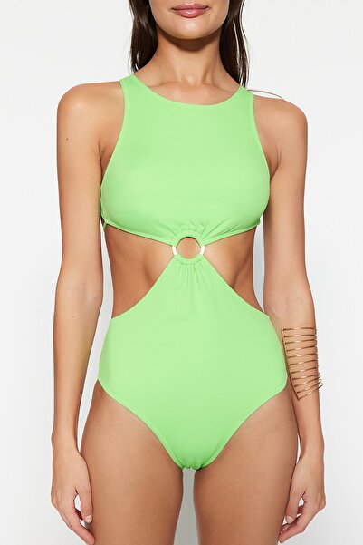 Trendyol Collection Green Halter Collar Cut Out/Window Regular Leg Swimsuit TBESS23MA00078