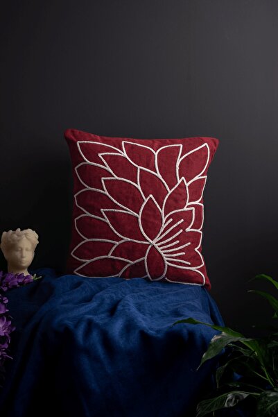 Minelya Home Collection غطاء وسادة مخملي ماسي مع تطريز زهور منقوش