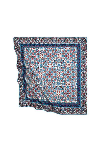 Bursa İpek Petrol Blue Black Turkish Motif Tile Pattern Silky Scarf
