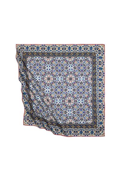 Bursa İpek Yellow Black Turkish Motif Tile Pattern Silky Scarf