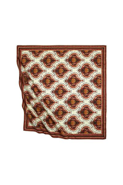 Bursa İpek Brown Turkish Motif Pomegranate Pattern Silky Scarf