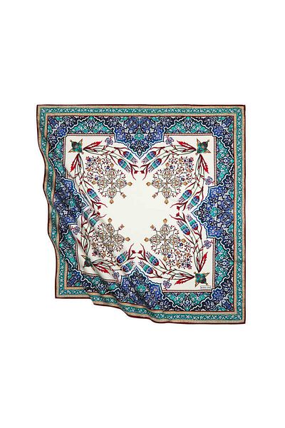 Bursa İpek Emerald Burgundy Turkish Motif Candlestick Tulip Pattern Silky Scarf