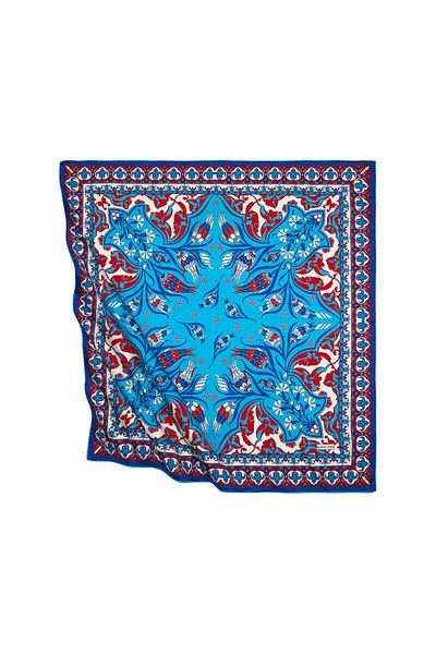 Bursa İpek Red Saks Turkish Motif Çintemani Carnation Pattern Silky Scarf
