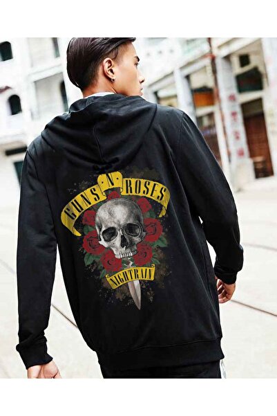 Freak Tshirt Μαύρο χρώμα Guns'n Roses Φούτερ με φερμουάρ και κουκούλα με στάμ...