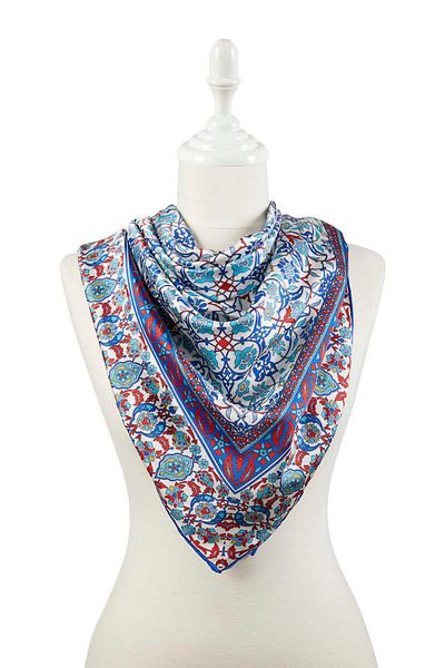 Bursa İpek Saks Red Turkish Motif Tile Pattern Silky Scarf