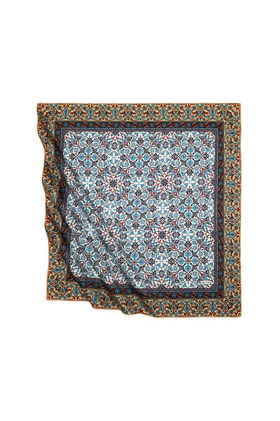 Bursa İpek Black Brown Turkish Motif Tile Pattern Silky Scarf