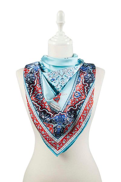 Bursa İpek Red Oil Turkish Motif Candlestick Tulip Pattern Silky Scarf