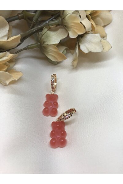 D'mare Accessories Kadın Kırmızı Jelibon Figürlü Zirkon Taşlı Küpe