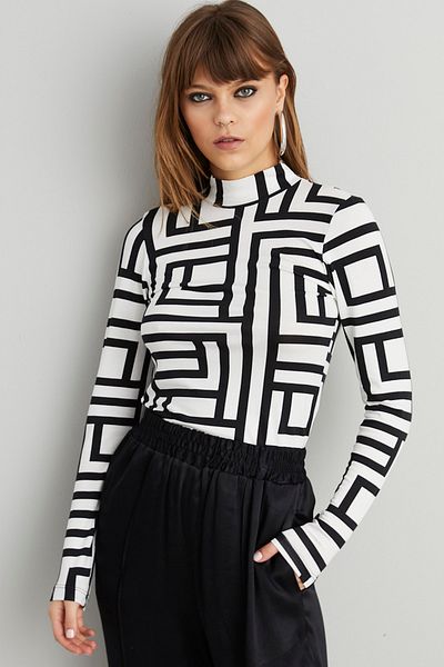 Cool & Sexy Női fekete-fehér félhalász mintás blúz LPP1147