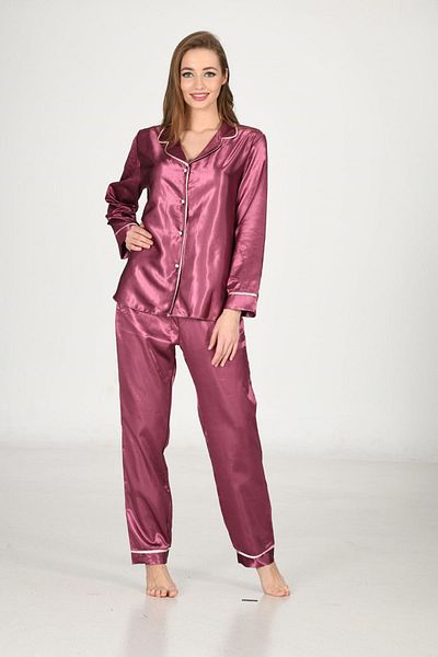 Sistina Purple Satin Pajama Set - Buttoned Front, Women's, 1613
