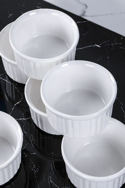 Mblife Set of 6 White Color Soufflé Oven Container Luxury-Cylinder Mug