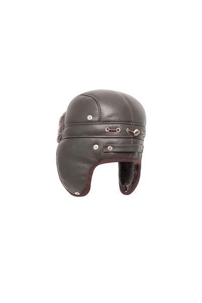 Mumcu's Leather Unisex Brown Genuine Leather Winter Pilot Cap