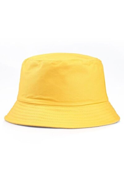 salarticaret Unisex Sarı Düz Bucket Şapka Kova Şapka