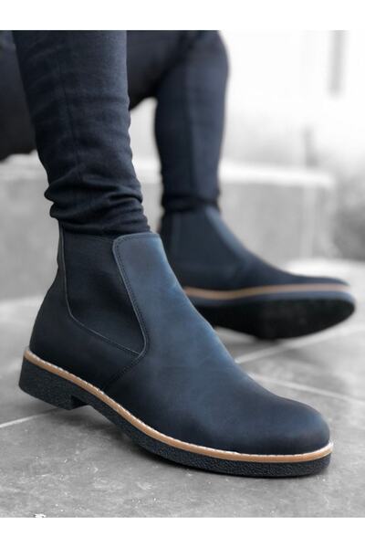 Genel Markalar Erkek Chelsea Bağcıksız Lastikli Cilt Siyah Yarımbilek Bot Ba0058