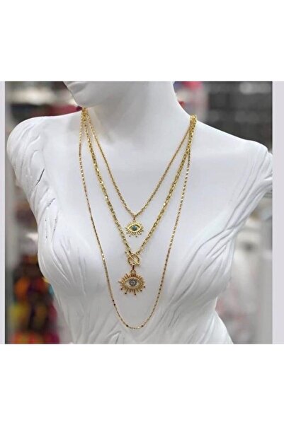 sema aksesuar قلادة نسائية ذهبية ثلاثية الطبقات لا تسبب التآكل والصدأ