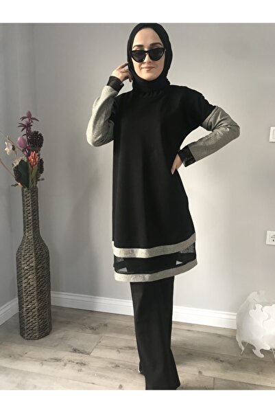 AYSUN AYDEMİR Γκρι μαύρη αθλητική φόρμα με διχτυωτή λεπτομέρεια