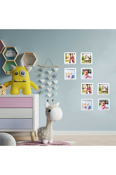 PinecoDesign Adhesive Disassemble Square Mini Frame |   White (15 Pieces - 8.5X8.5 cm)