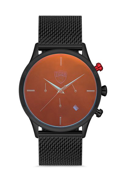Tiger Active Indicator Steel Mesh Cord Colored Glass Men's Wristwatch