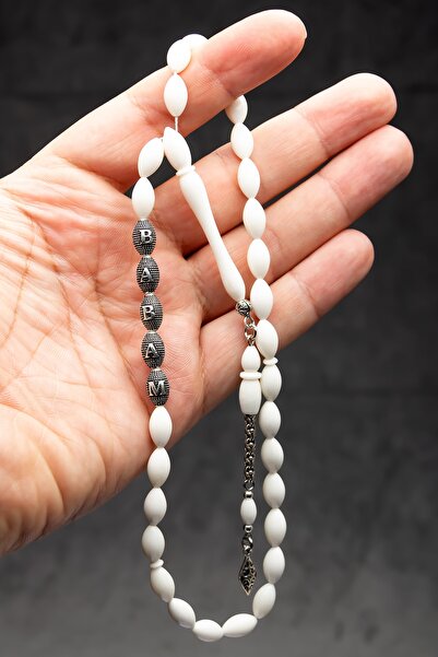 OTTOTESBİH Mărgele de rugăciune din os de cămilă 7x11mm cu accesorii din argint special pentru tatăl, cu cutie din lemn